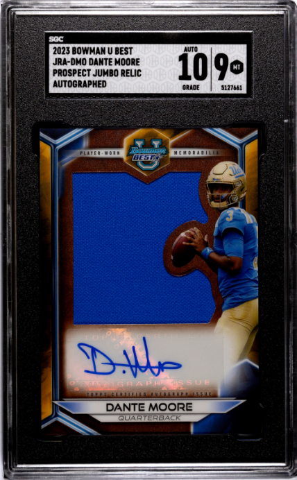 2023 Bowman U Best Prospect Jumbo Relic Auto. Dante Moore 9 SGC #JRA-DMO