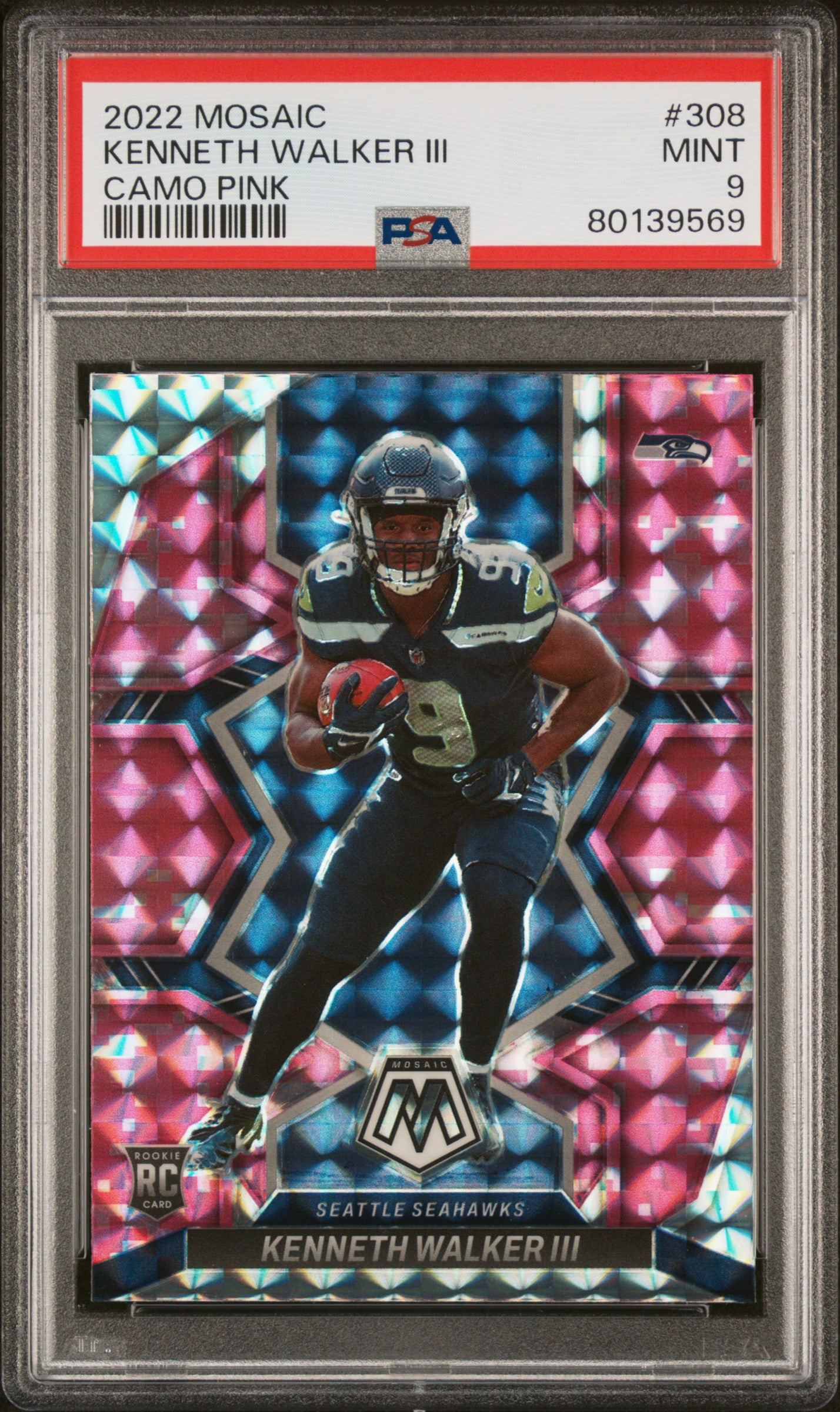 2022 Panini Mosaic Camo Pink Kenneth Walker Iii 9 PSA #308
