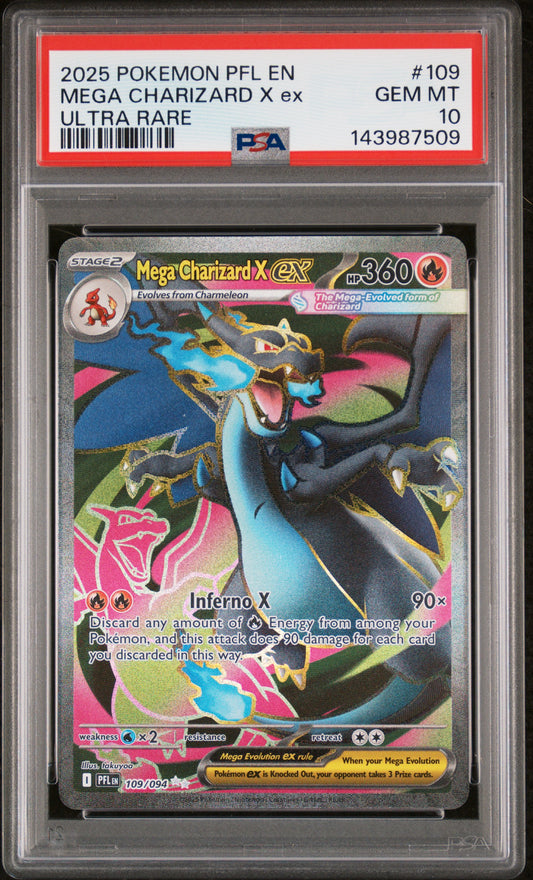 2025 Pokemon Pfl En-Phantasmal Flames Ultra Rare Mega Charizard X Ex 10 PSA #109