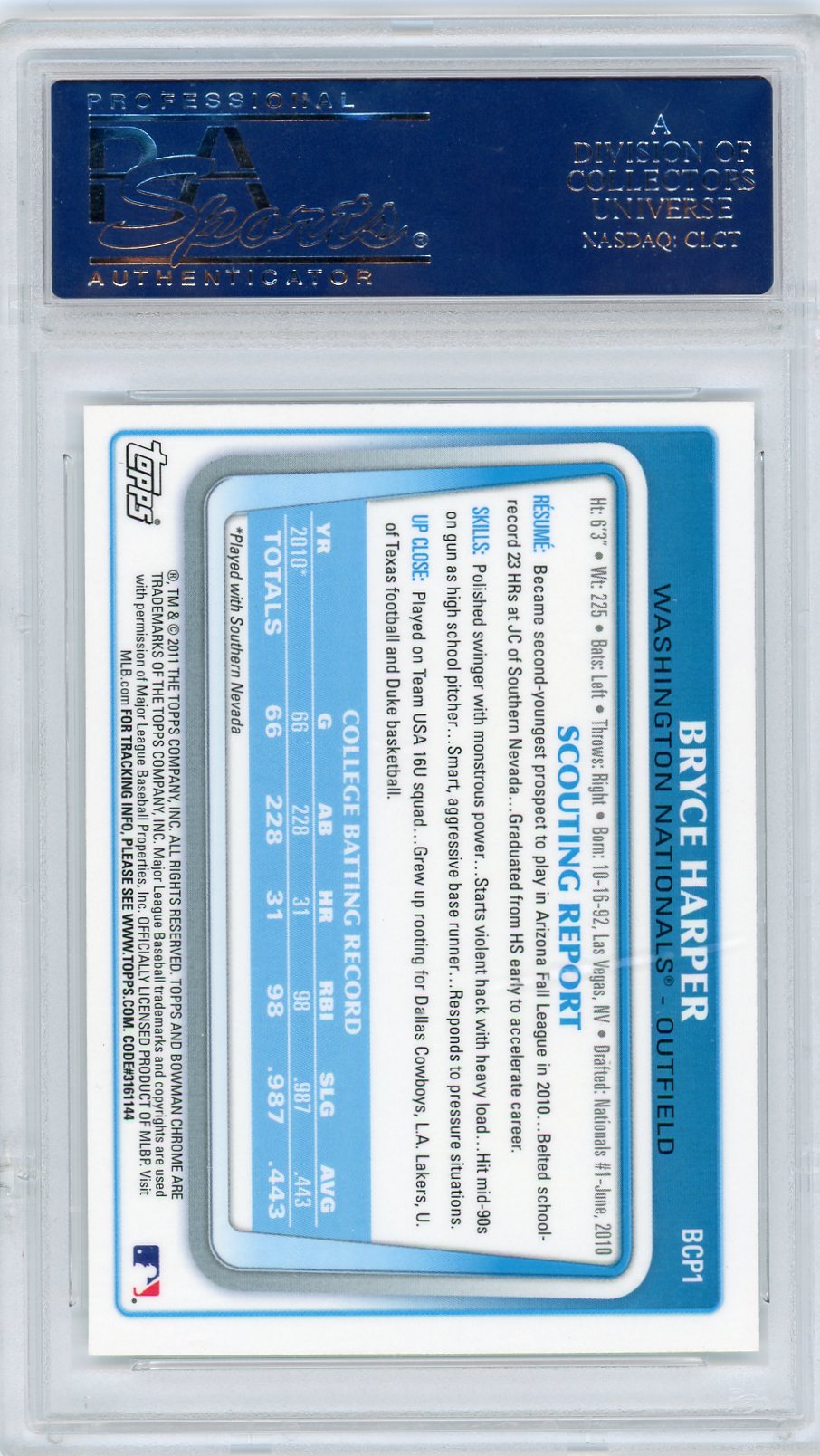 2011 Bowman Chrome Prospects Prospects Bryce Harper 8.5 PSA #BCP1