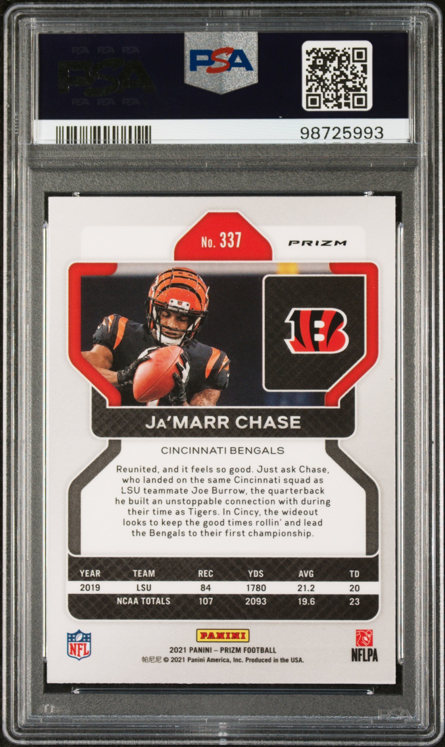2021 Panini Prizm Neon Green Pulsar Ja’marr Chase 10 PSA #337