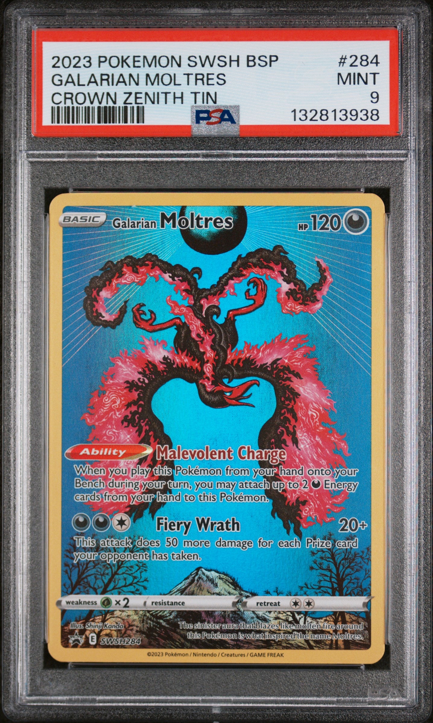 2023 Pokemon Swsh Black Star Promo Crown Zenith Tin Galarian Moltres 9 PSA #284