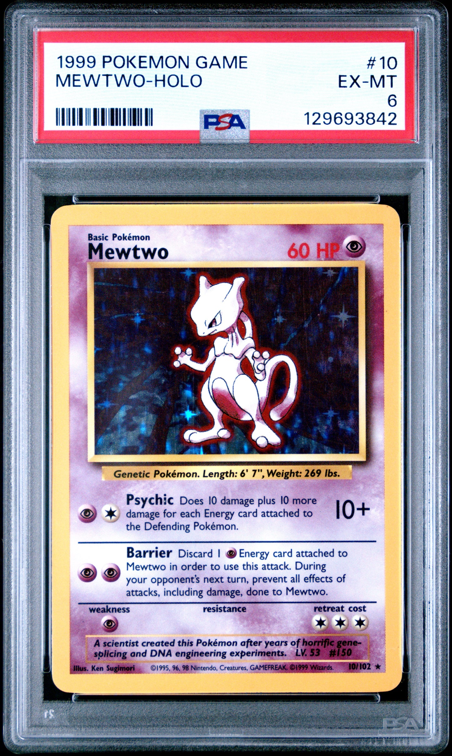 1999 Pokemon Game Mewtwo-Holo 6 PSA #10