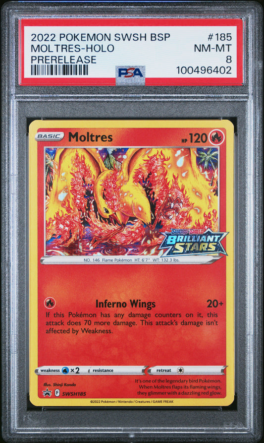 2022 Pokemon Swsh Black Star Promo Prerelease Moltres-Holo 8 PSA #185