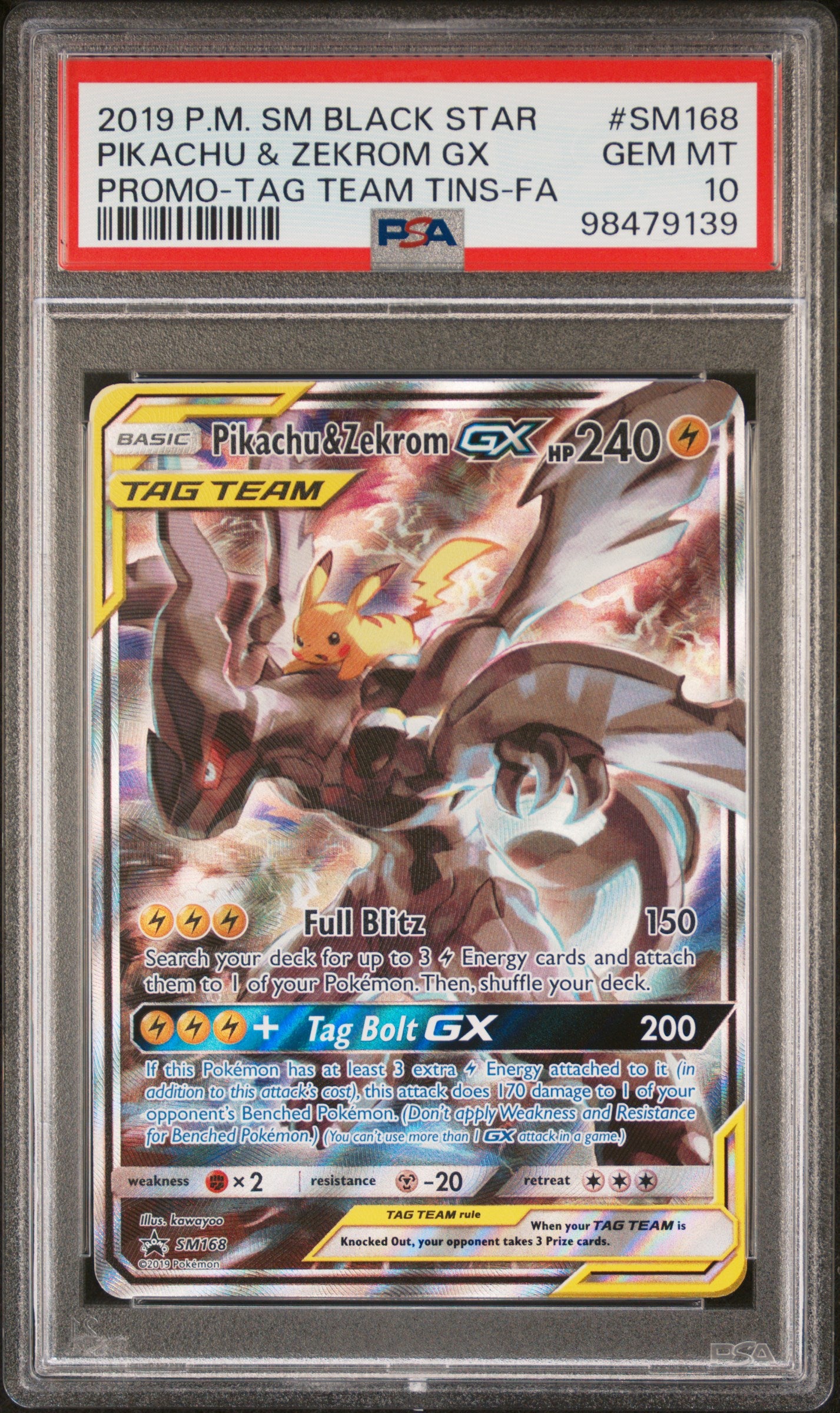 2019 Pokemon Black Star Promo Tag Team Tins-Fa Pikachu & Zekrom Gx 10 PSA #SM168