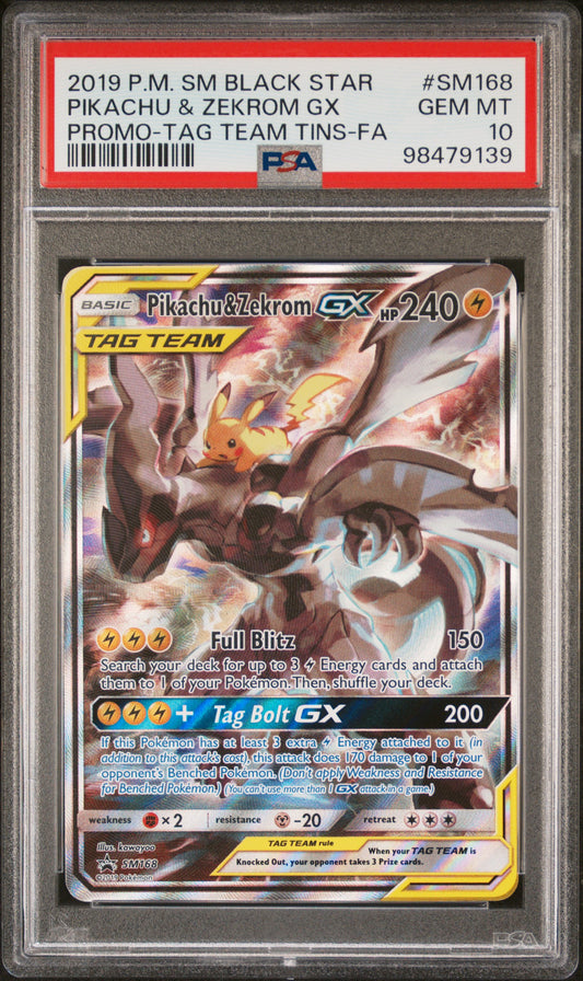 2019 Pokemon Black Star Promo Tag Team Tins-Fa Pikachu & Zekrom Gx 10 PSA #SM168