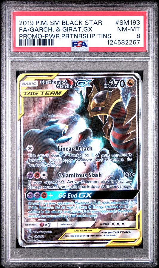 2019 Pokemon Black Star Pro-Pwr.Prtnrshp.Tins Fa/Garch. & Girat.Gx 8 PSA #SM193
