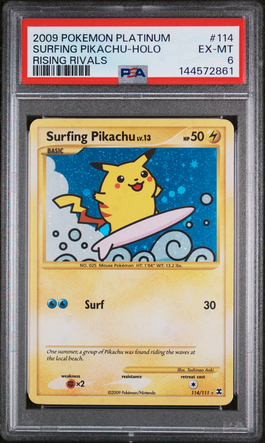 2009 Pokemon Platinum Rising Rivals Surfing Pikachu-Holo 6 PSA #114