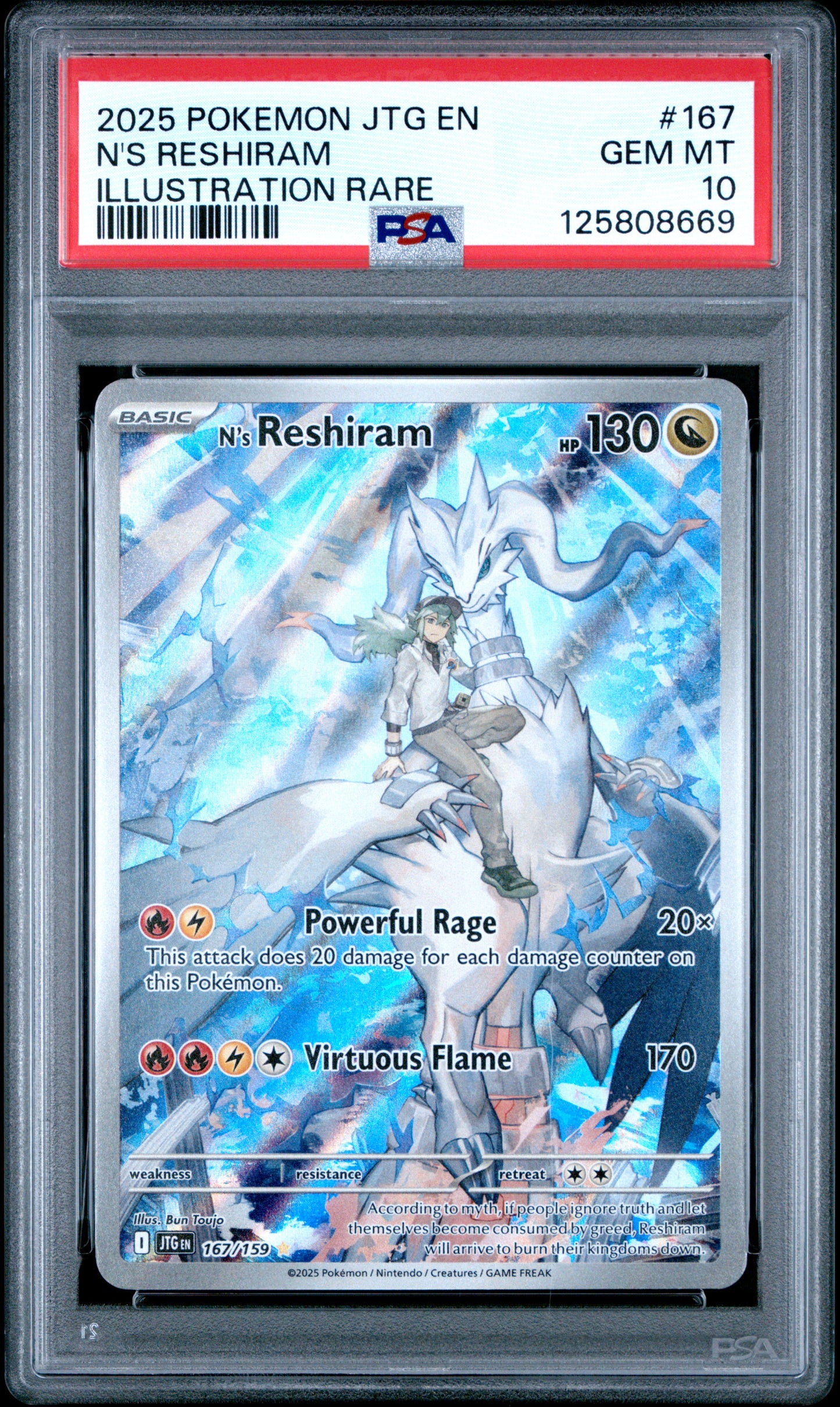 2025 Pokemon Jtg En-Journey Together Illustration Rare N'S Reshiram 10 PSA #167