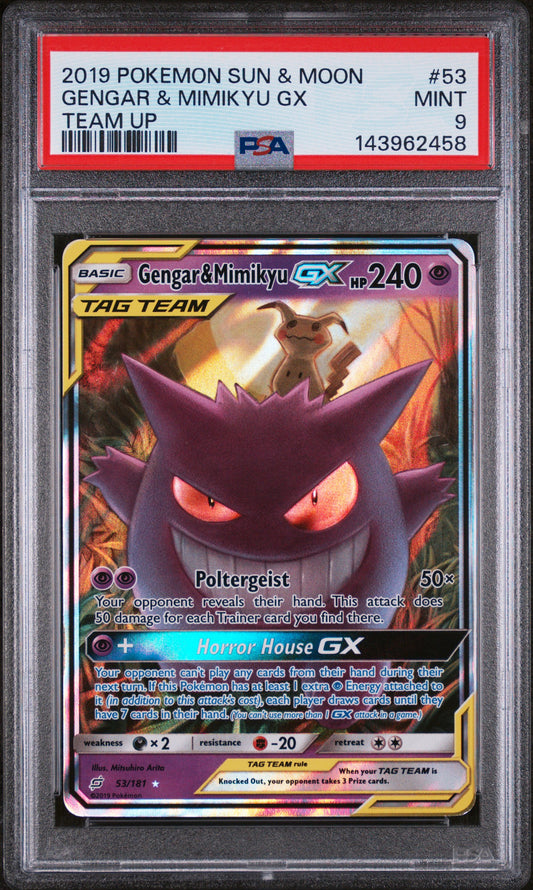 2019 Pokemon Sun & Moon Team Up Team Up Gengar & Mimikyu Gx 9 PSA #53