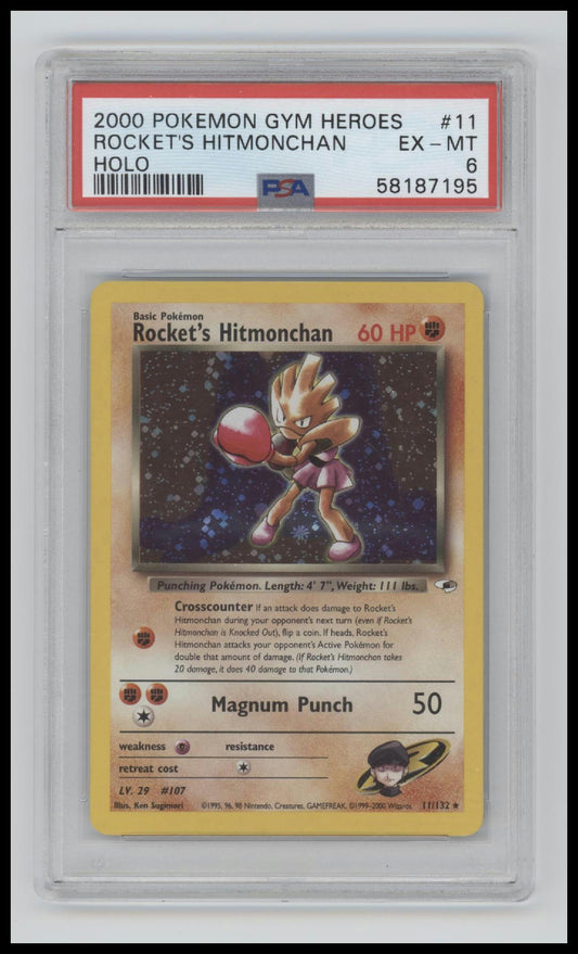 2000 Pokemon Gym Heroes Holo Rocket'S Hitmonchan 6 PSA #11