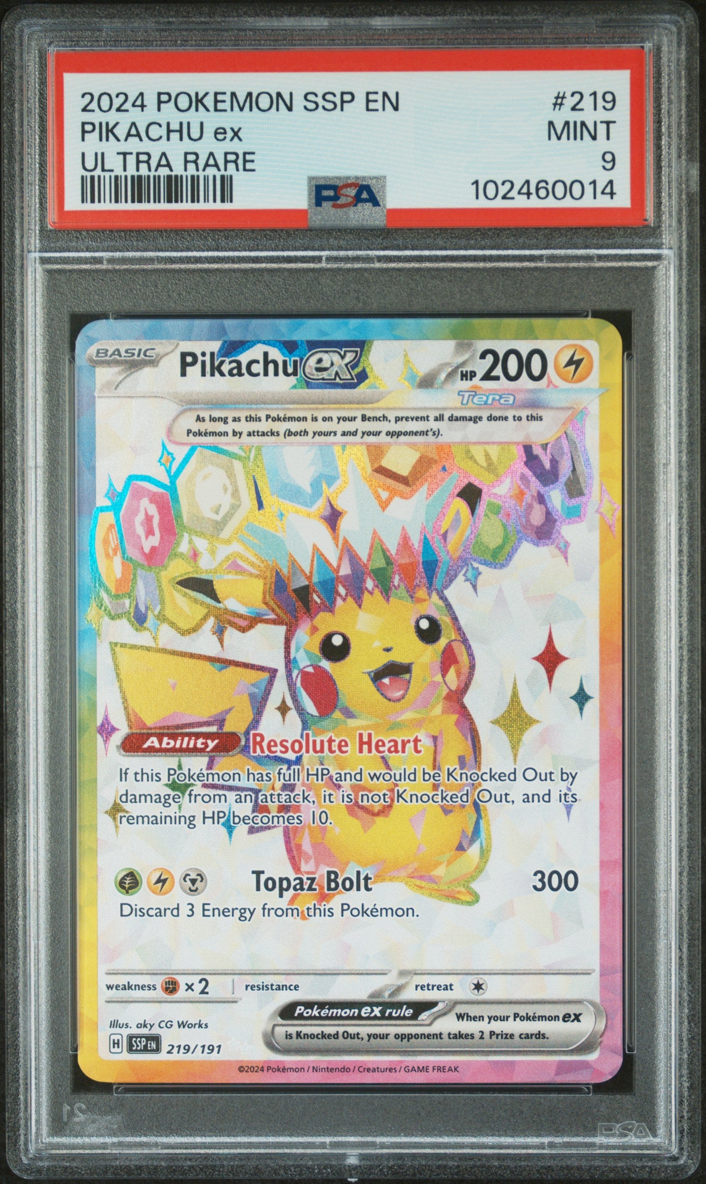 2024 Pokemon Ssp En-Surging Sparks Ultra Rare Pikachu Ex 9 PSA #219