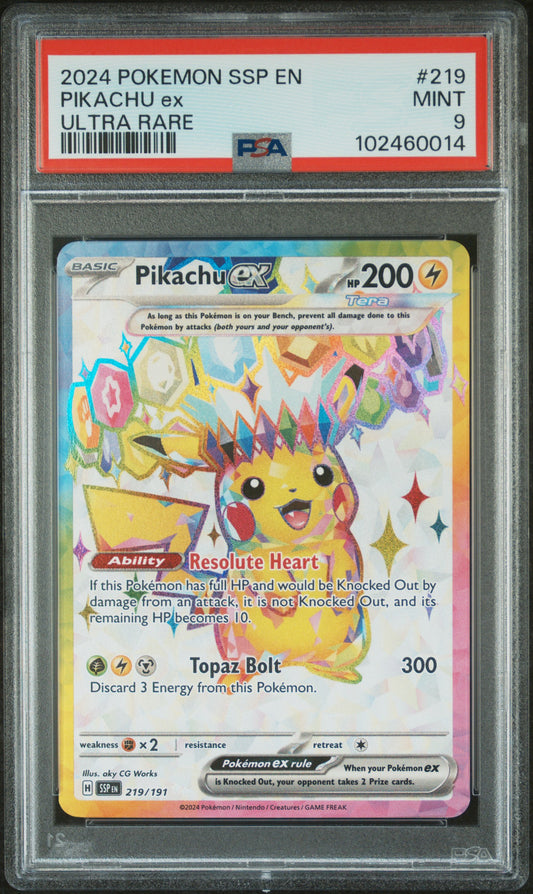 2024 Pokemon Ssp En-Surging Sparks Ultra Rare Pikachu Ex 9 PSA #219