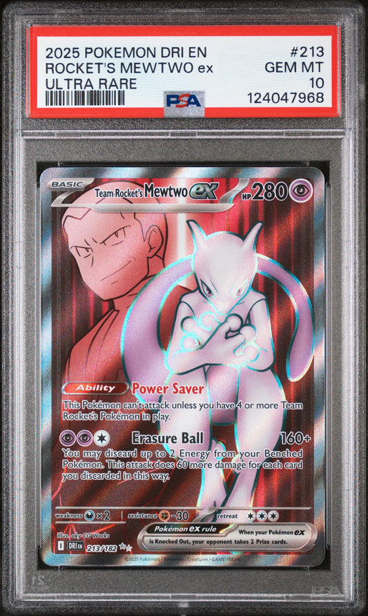2025 Pokemon Dri En-Destined Rivals Ultra Rare Rocket'S Mewtwo Ex 10 PSA #213