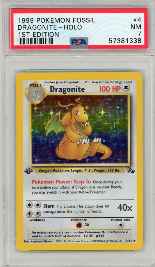 1999 Pokemon Fossil 1st Edition Dragonite-Holo 7 PSA #4