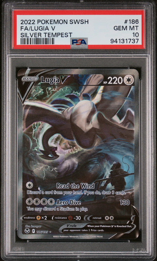 2022 Pokemon Sword & Shield Silver Tempest Silver Tempest Fa/Lugia V 10 PSA #186