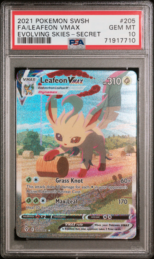2021 Pokemon Sword & Shield Evolving Skies-Secret Fa/Leafeon Vmax 10 PSA #205