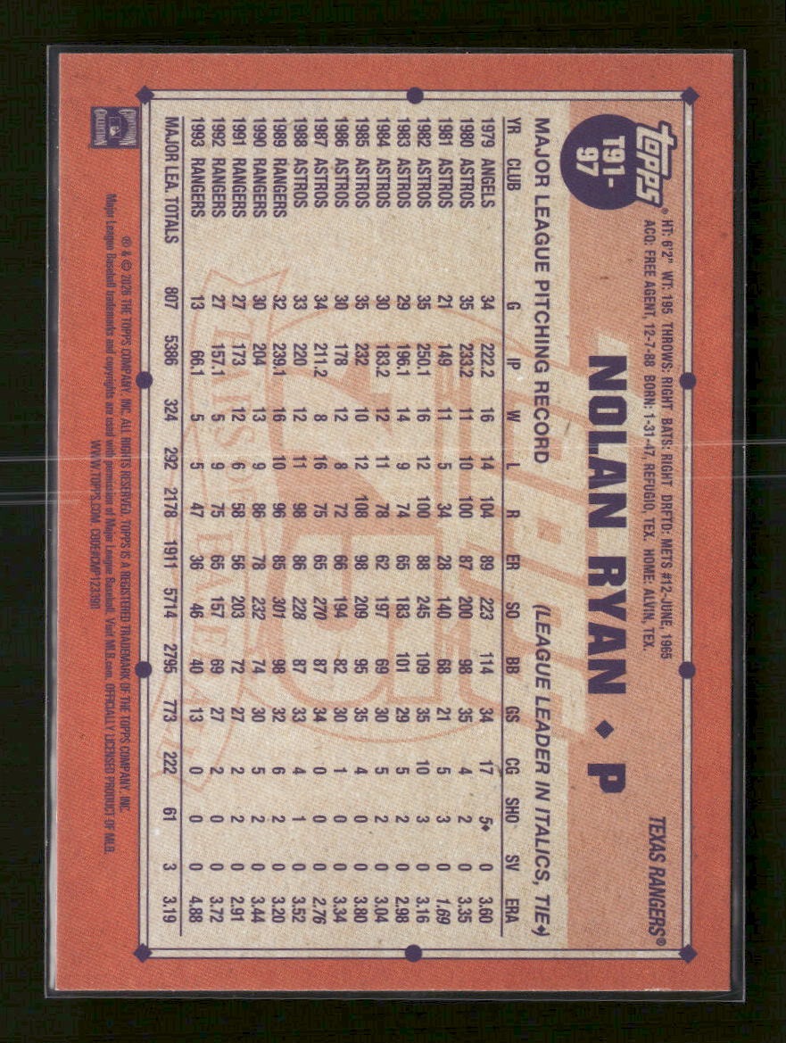 2026 Topps 1991 Baseball 35th Anniversary Pink Nolan Ryan #T91-97