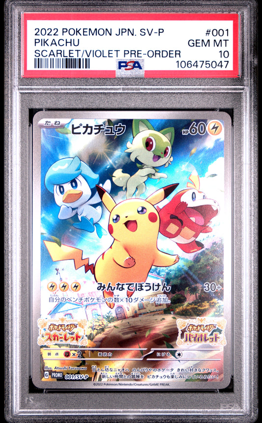 2022 Pokemon Japanese Sv Promo Scarlet/Violet Pre-Order Pikachu 10 PSA #001