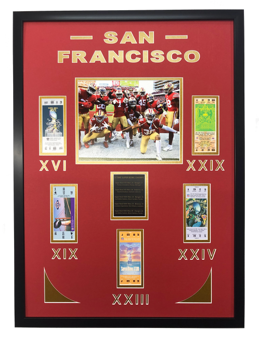 Framed San Francisco 49ers 5x Super Bowl Champions Replica Ticket 20x18 Football Photo Professionally Matted