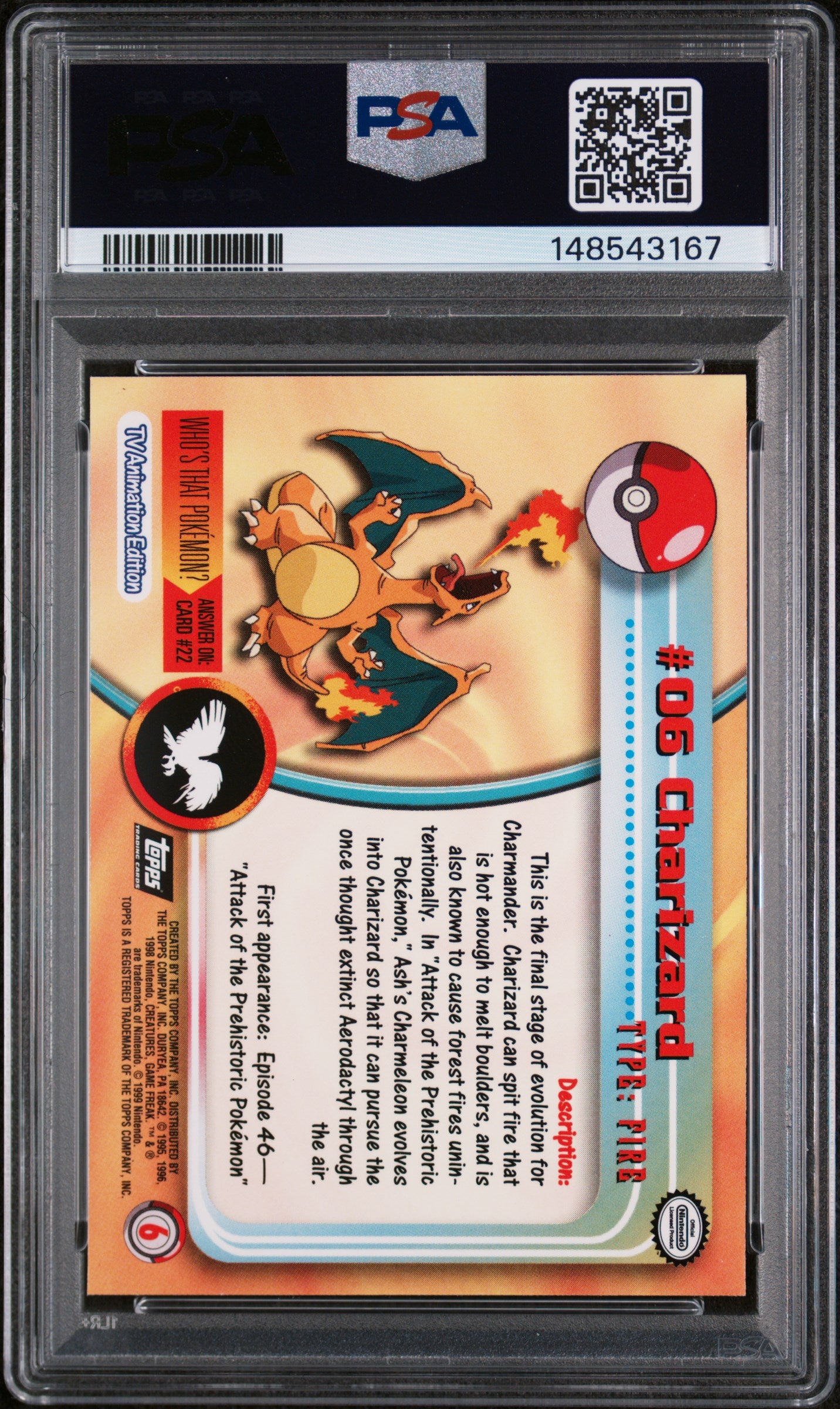 1999 Topps Pokemon Tv Charizard 8 PSA #6