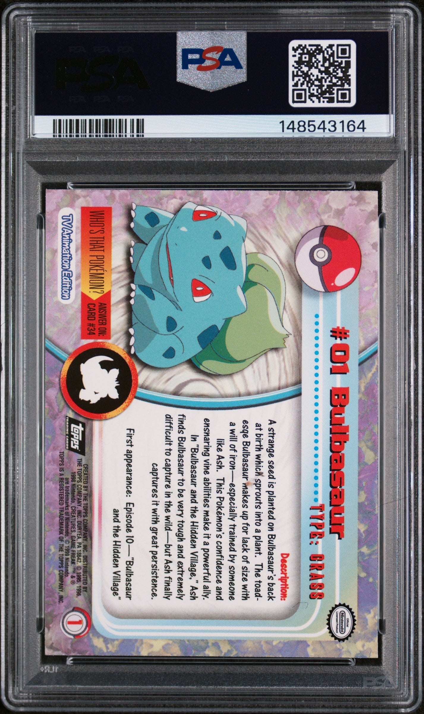 1999 Topps Pokemon Tv Foil Bulbasaur 9 PSA #1