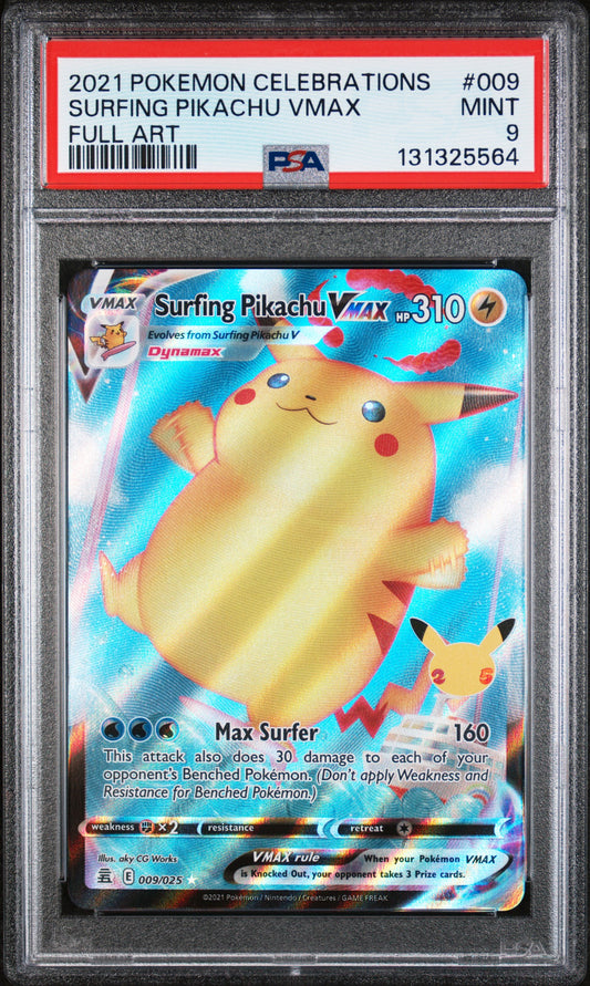 2021 Pokemon Celebrations Full Art Surfing Pikachu Vmax 9 PSA #009