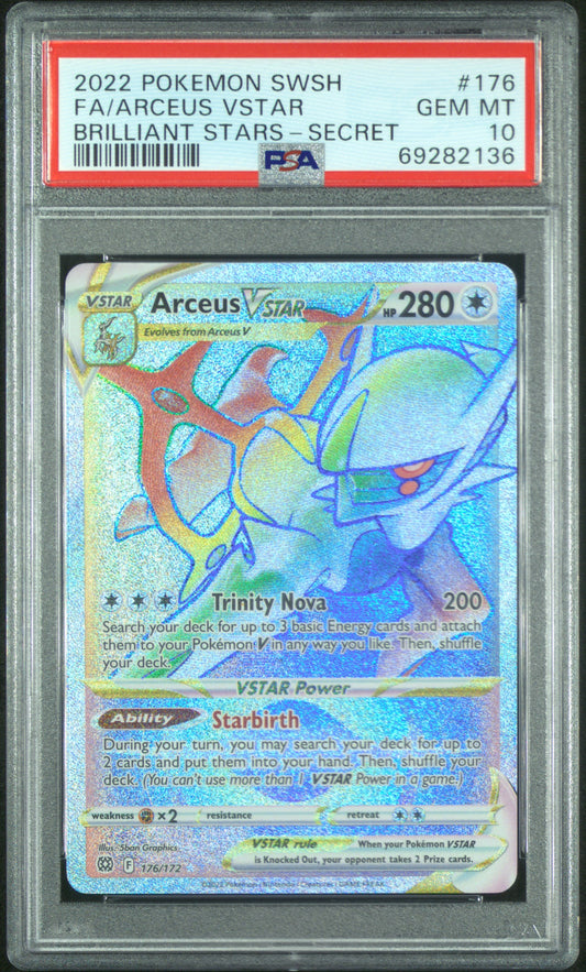 Pokemon Sword & Shield Brilliant Stars Secret Fa/Arceus Vstar 10 PSA #176