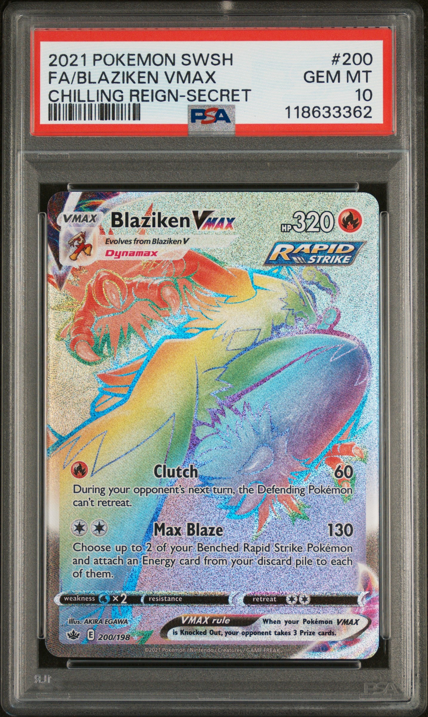 2021 Pokemon Sword & Shield Chilling Reign-Secret Fa/Blaziken Vmax 10 PSA #200