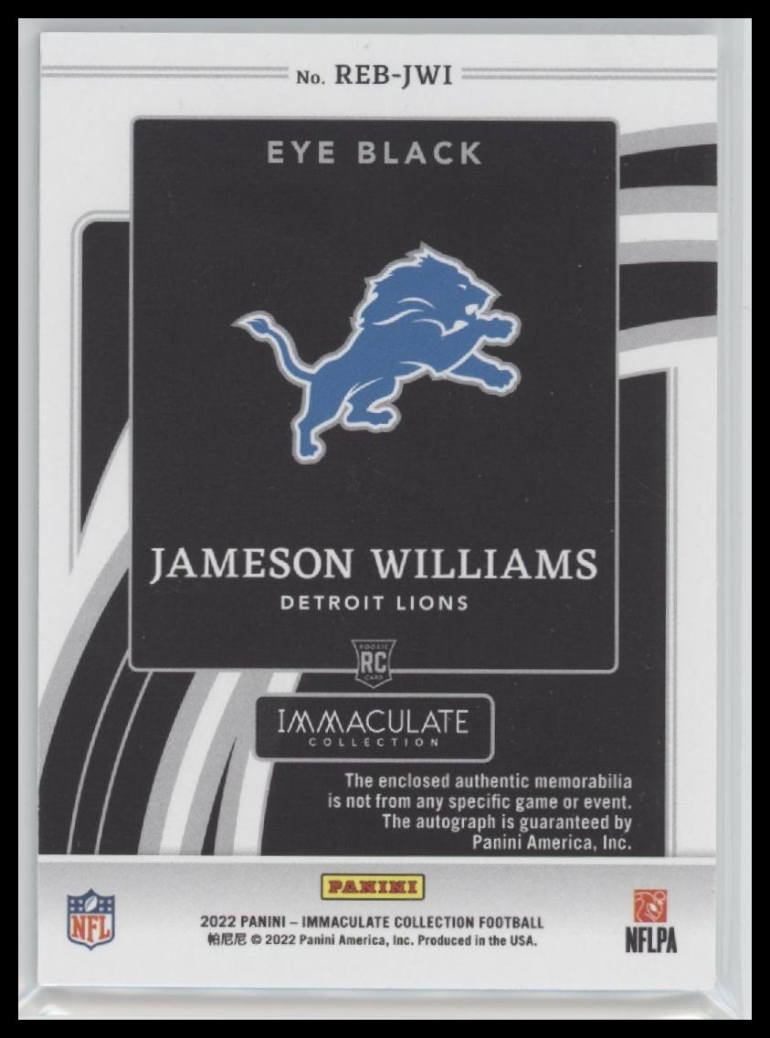 2022 Panini Immaculate Rookie Eye Black Jersey Jameson Williams #/99 #REB-JWI