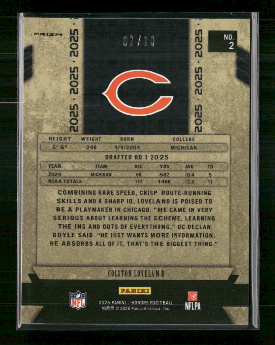 2025 Panini Honors Error Card #/10 Picture Cole Kmet - Charles Chamberlin #2