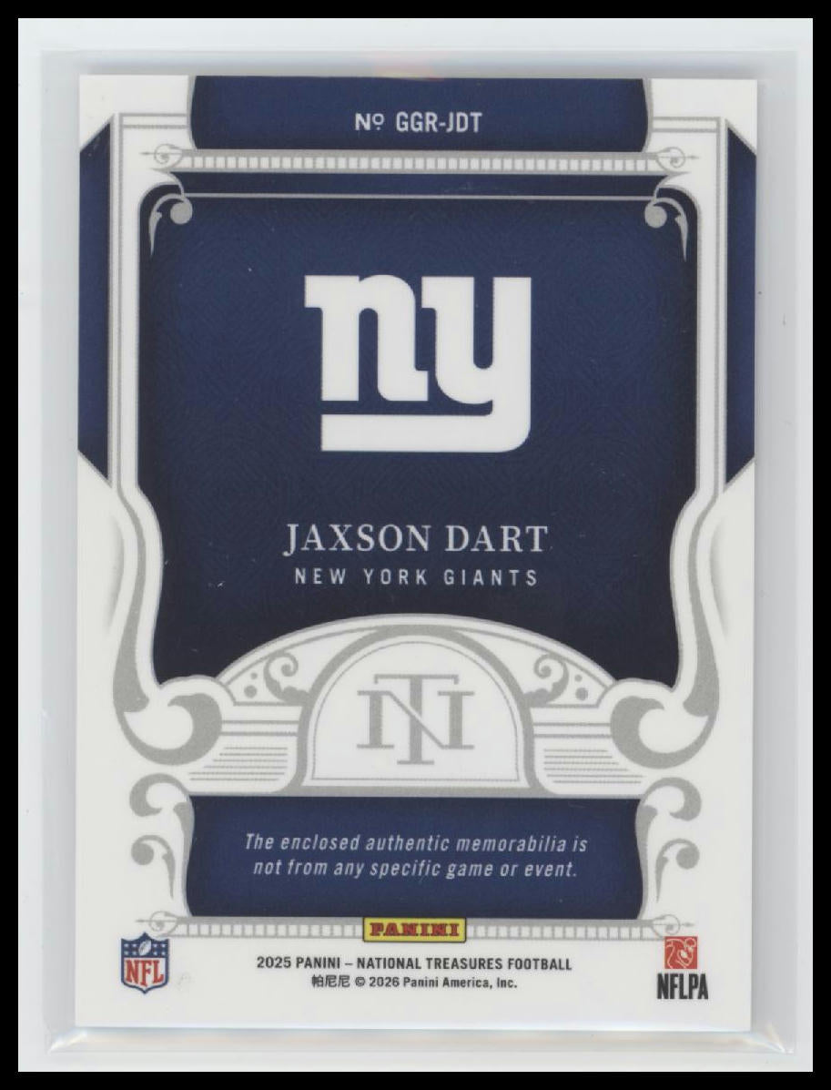 2025 Panini National Treasures NFL Game Gear Jaxson Dart #/99 #GGR-JDT
