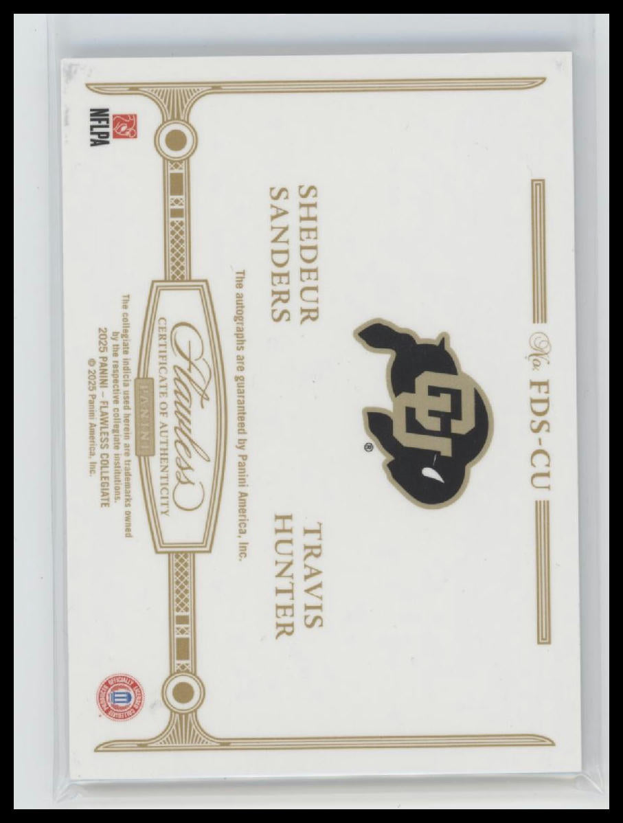 2025 Panini Flawless Blue Auto #/15 Shedeur Sanders, Travis Hunter #FDS-CU