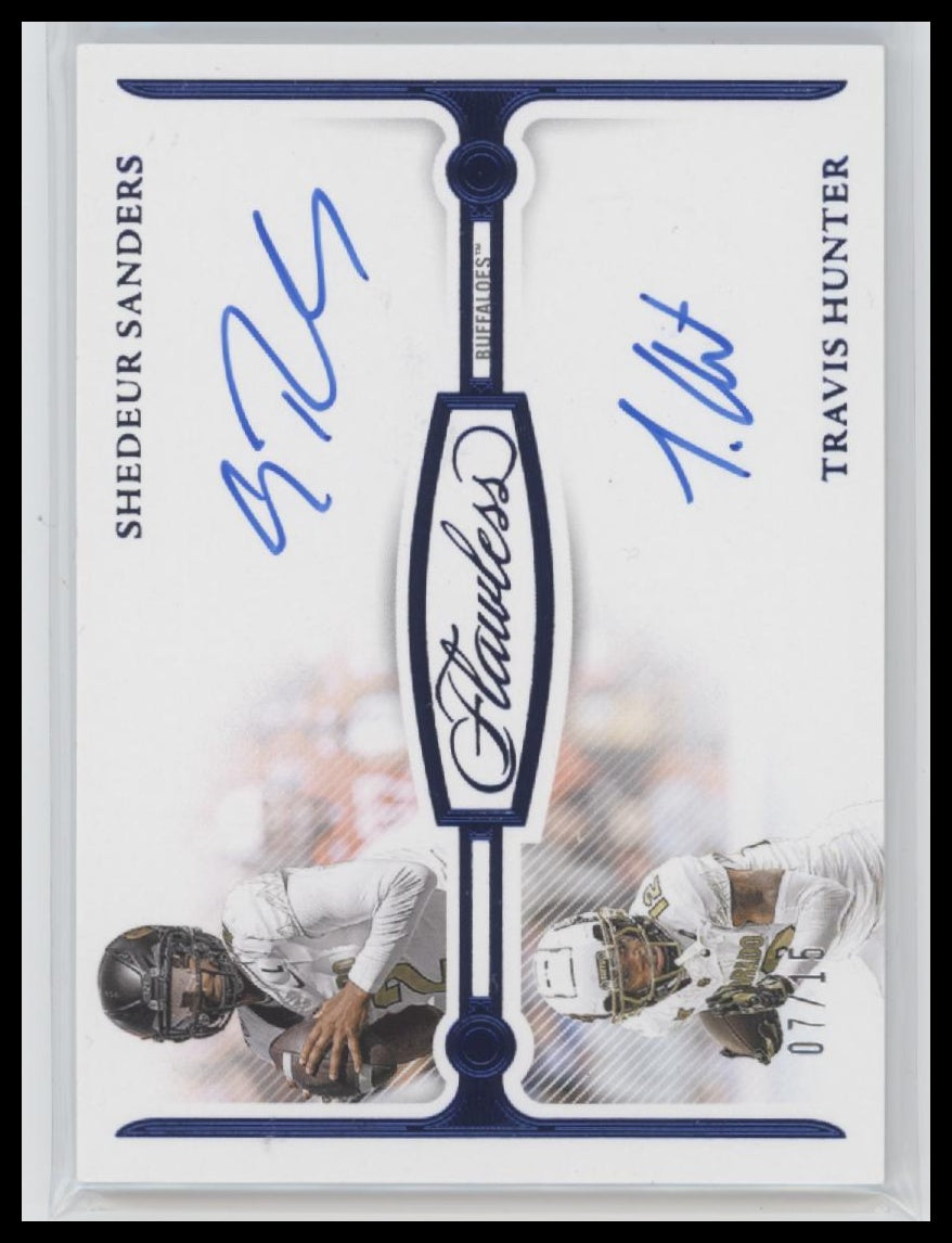 2025 Panini Flawless Blue Auto #/15 Shedeur Sanders, Travis Hunter #FDS-CU