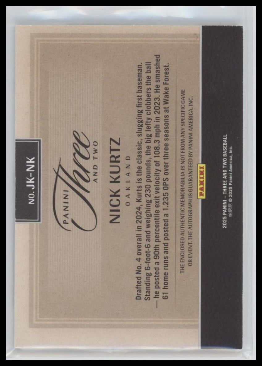 2025 Panini Three and Two Tri-color Patch Auto #49 Nick Kurtz #JK-NK