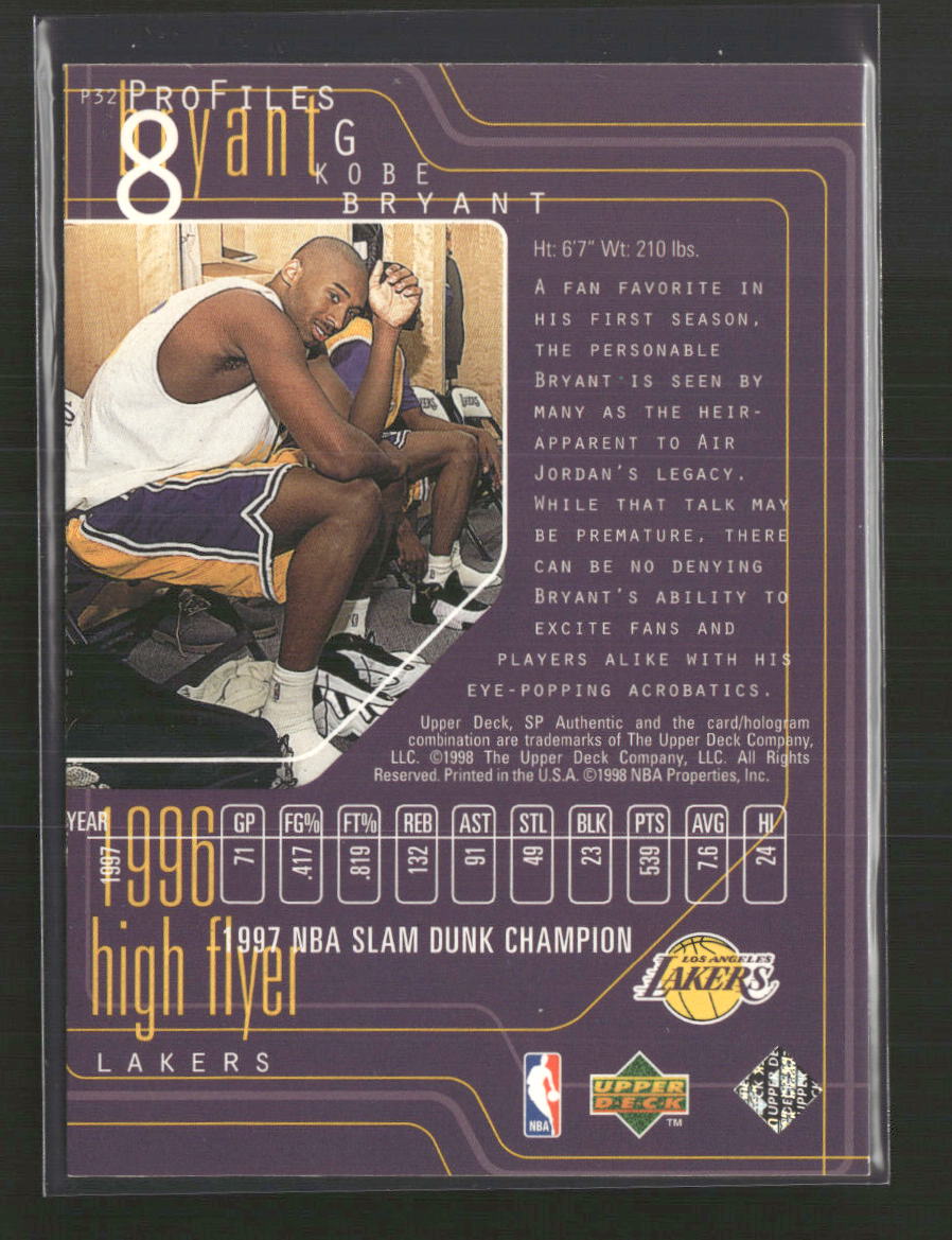1997-98 SP Authentic ProFiles Level 1 Kobe Bryant #P32