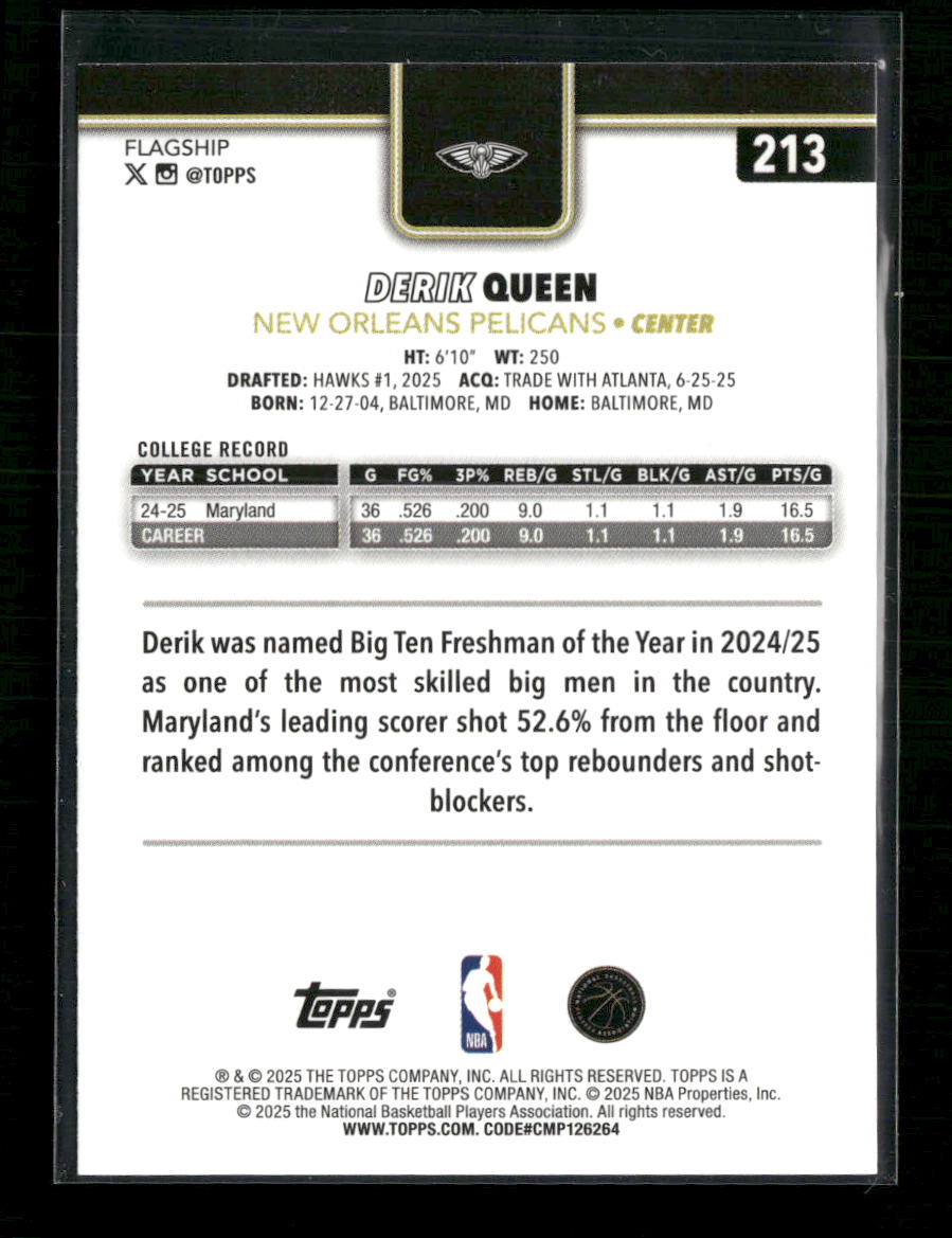 2025-26 Topps Blackout Derik Queen Rookie #213