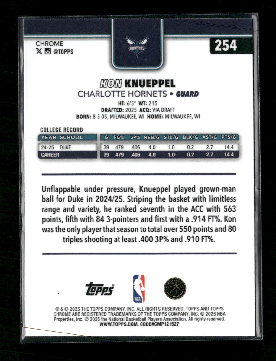 2025-26 Topps Chrome Kon Knueppel Rookie #254
