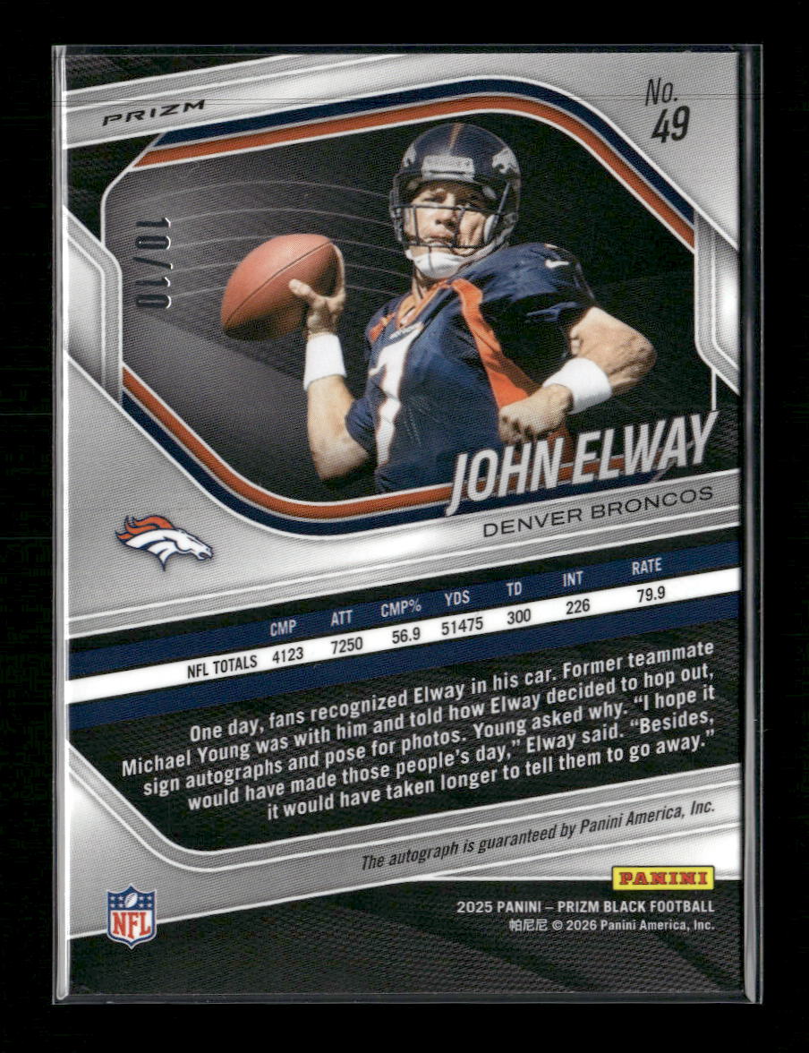 2025 Panini Prizm Black Prizms Gold Shimmer FOTL Auto John Elway #/10 #49