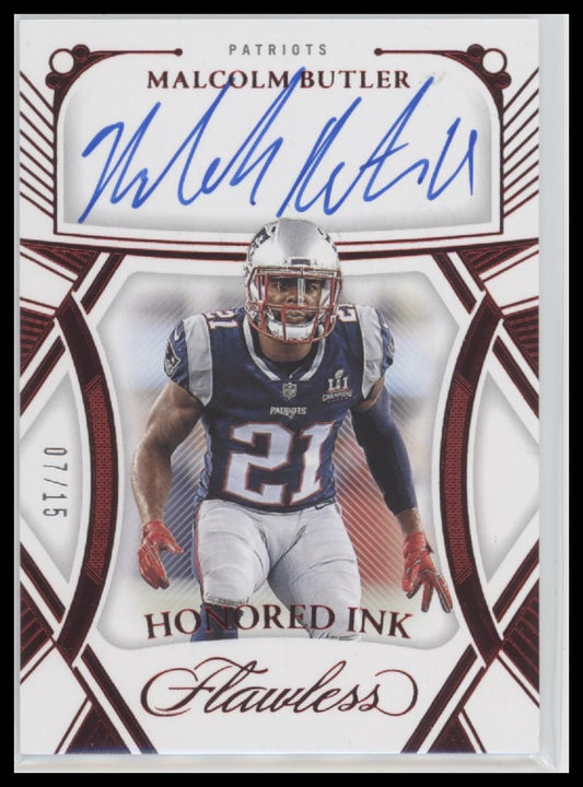 2024 Panini Flawless Honored Ink Auto Red #/15 Malcolm Butler #HI-MBR