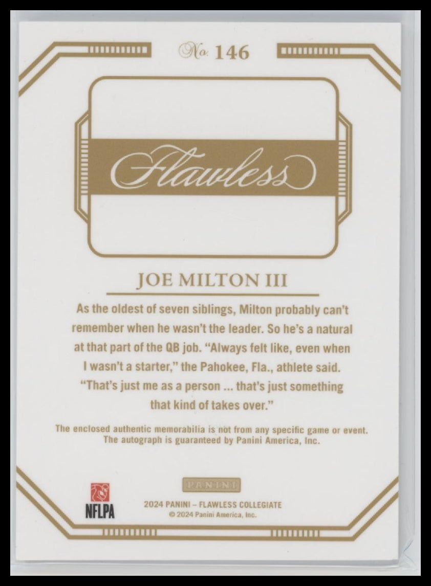 2024 Panini Flawless Orange Bowl Patch Auto #/5 Joe Milton III #146