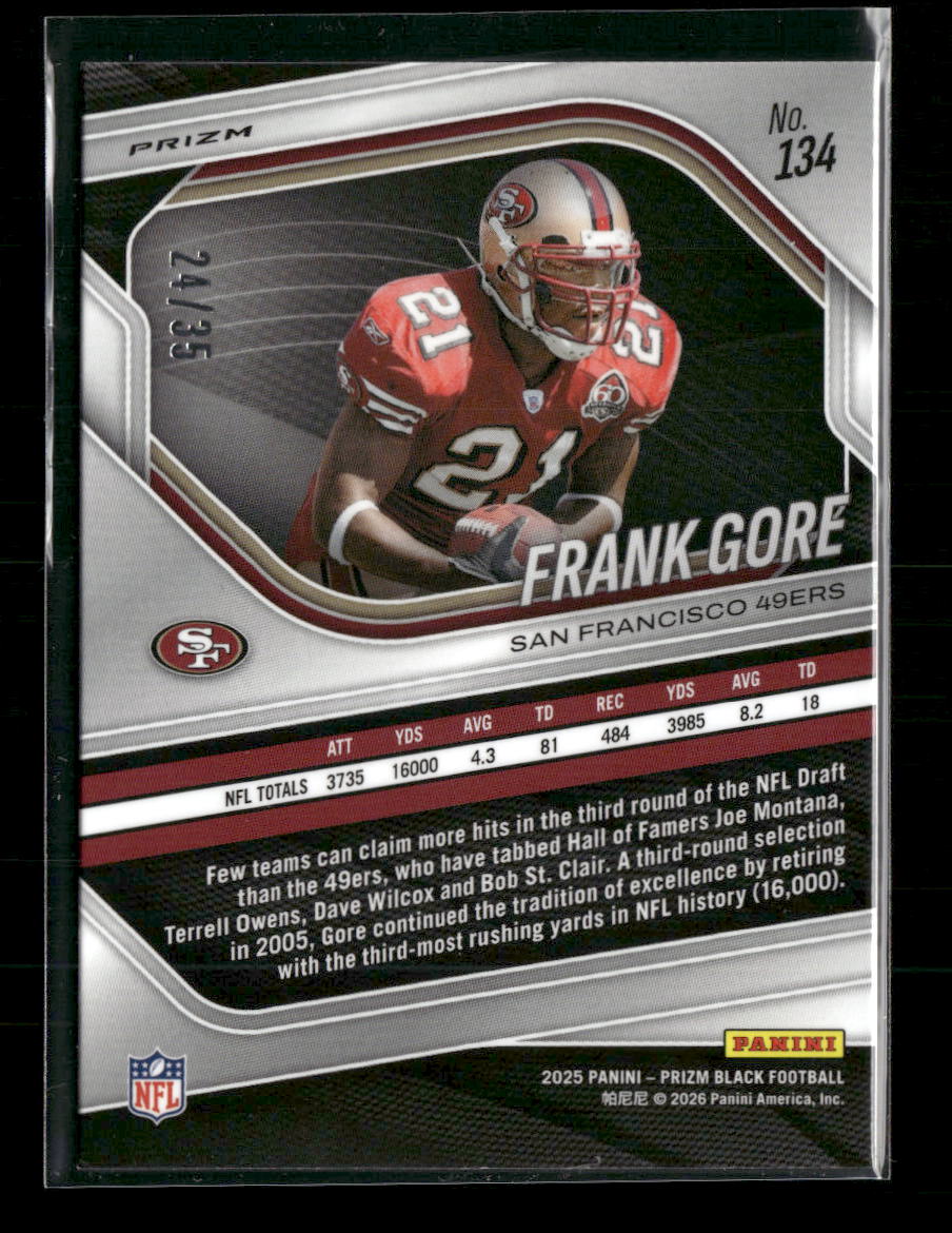 2025 Panini Prizm Black Prizms Blue Shimmer FOTL Frank Gore #/35 #134