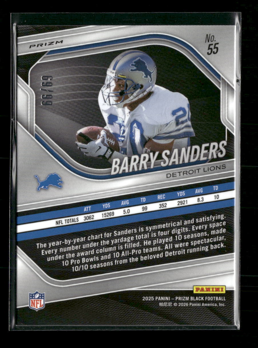 2025 Panini Prizm Black Prizms Purple Barry Sanders #/99 #55