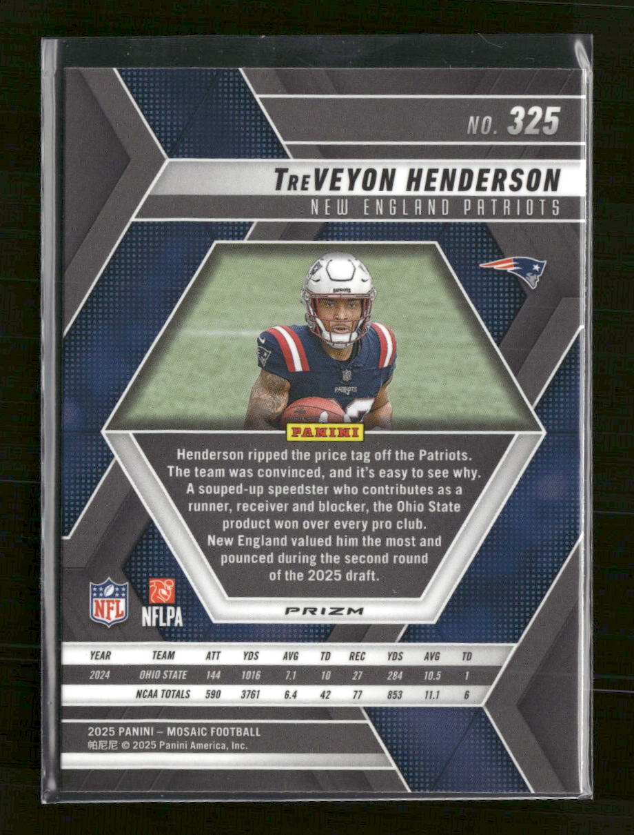 2025 Panini Mosaic Mosaic Red and White Stripe TreVeyon Henderson Rookie #325