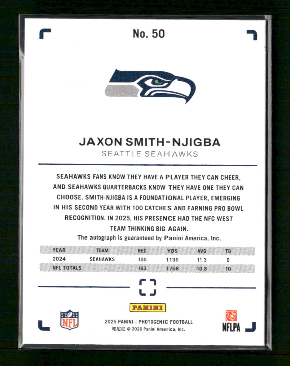 2025 Panini Photogenic Silver Autograph #/14 Jaxon Smith-Njigba #50