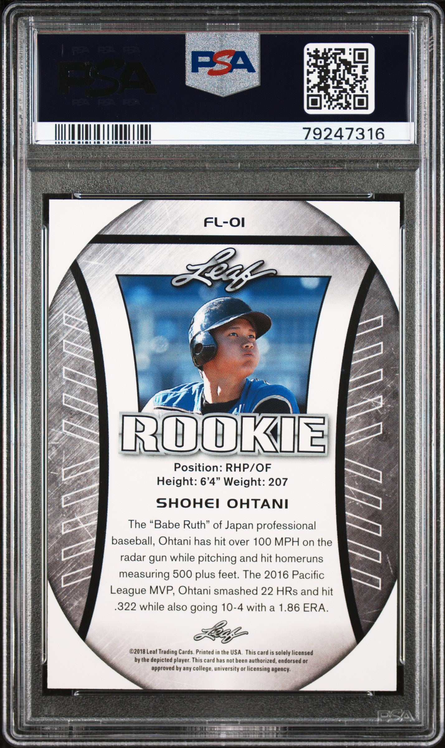 2018 Leaf Rookie Ohtani Exclusive Flag Shohei Ohtani 10 PSA #FL-01