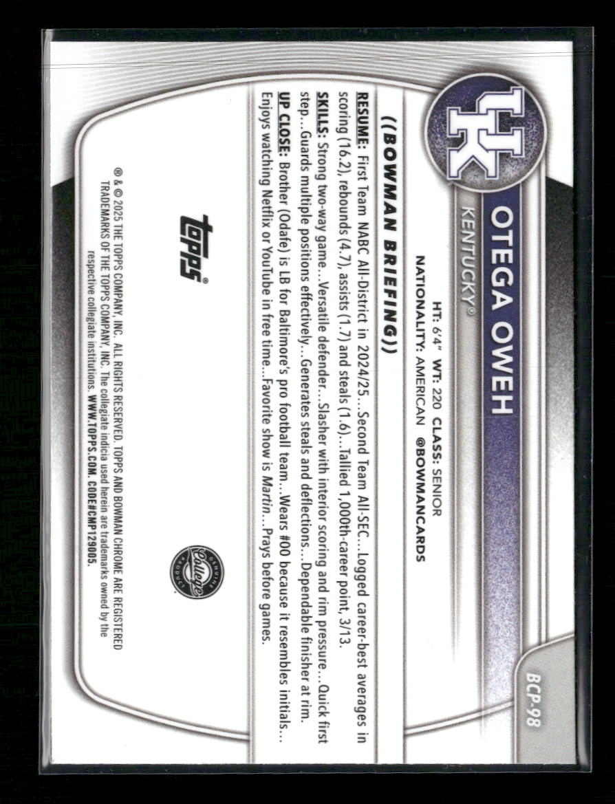 2025-26 Bowman Chrome Prospects Reptilian Refractor Otega Oweh #BCP-98