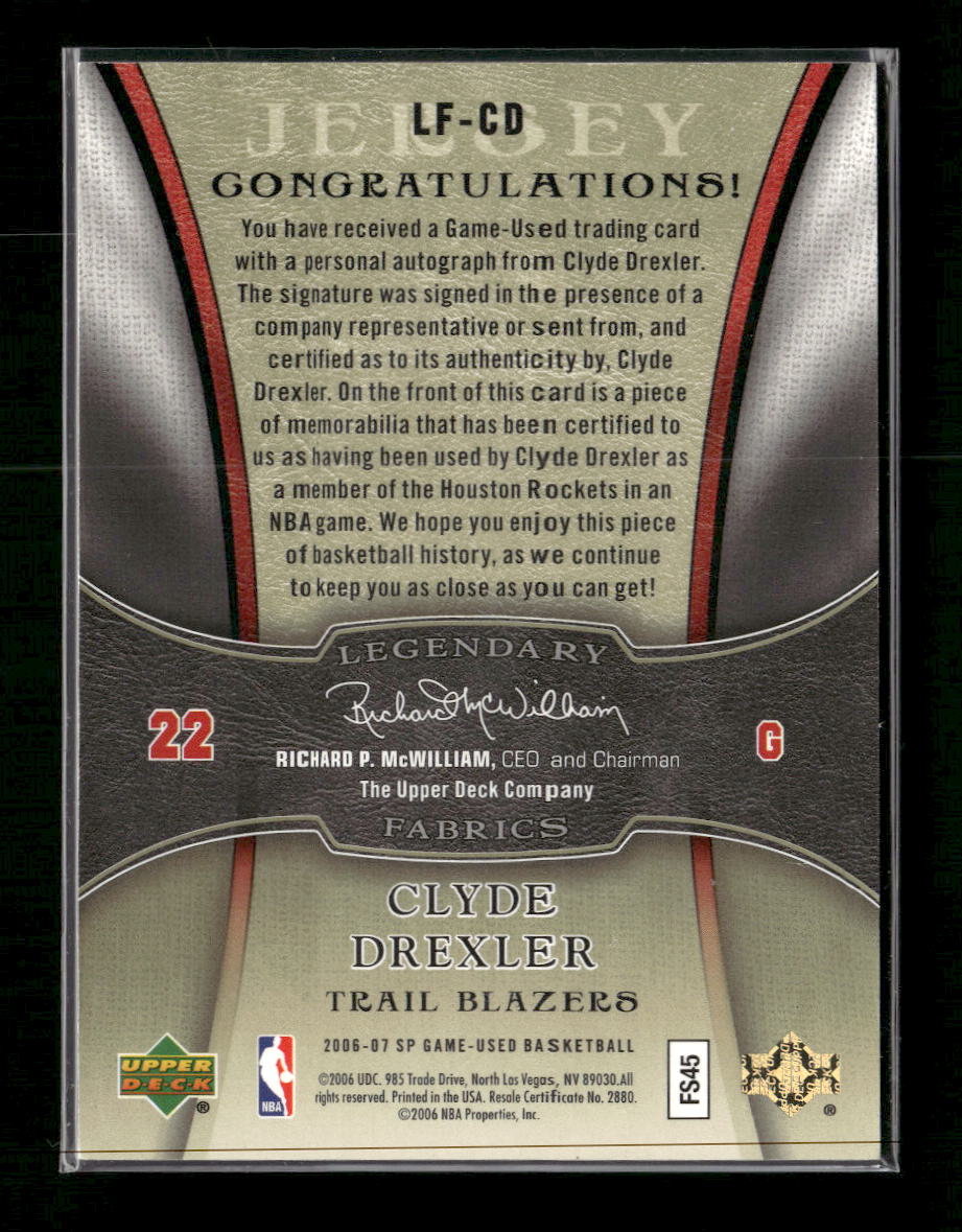 2006-07 SP Game Used Legendary Fabrics Clyde Drexler #/50 Auto #LF-CD