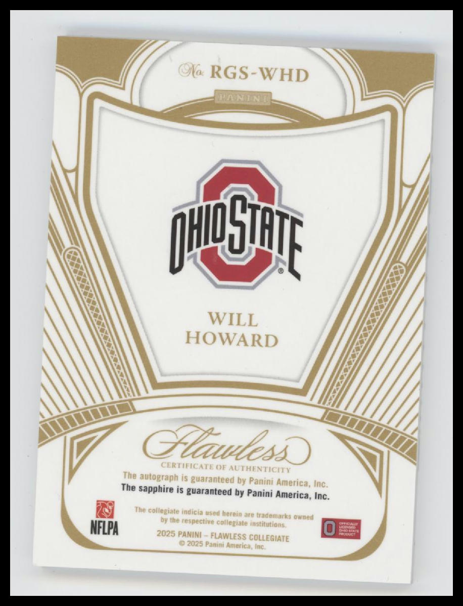 2025 Panini National Treasures Flawless Sapphire Will Howard #/15 Auto #RGS-WHD