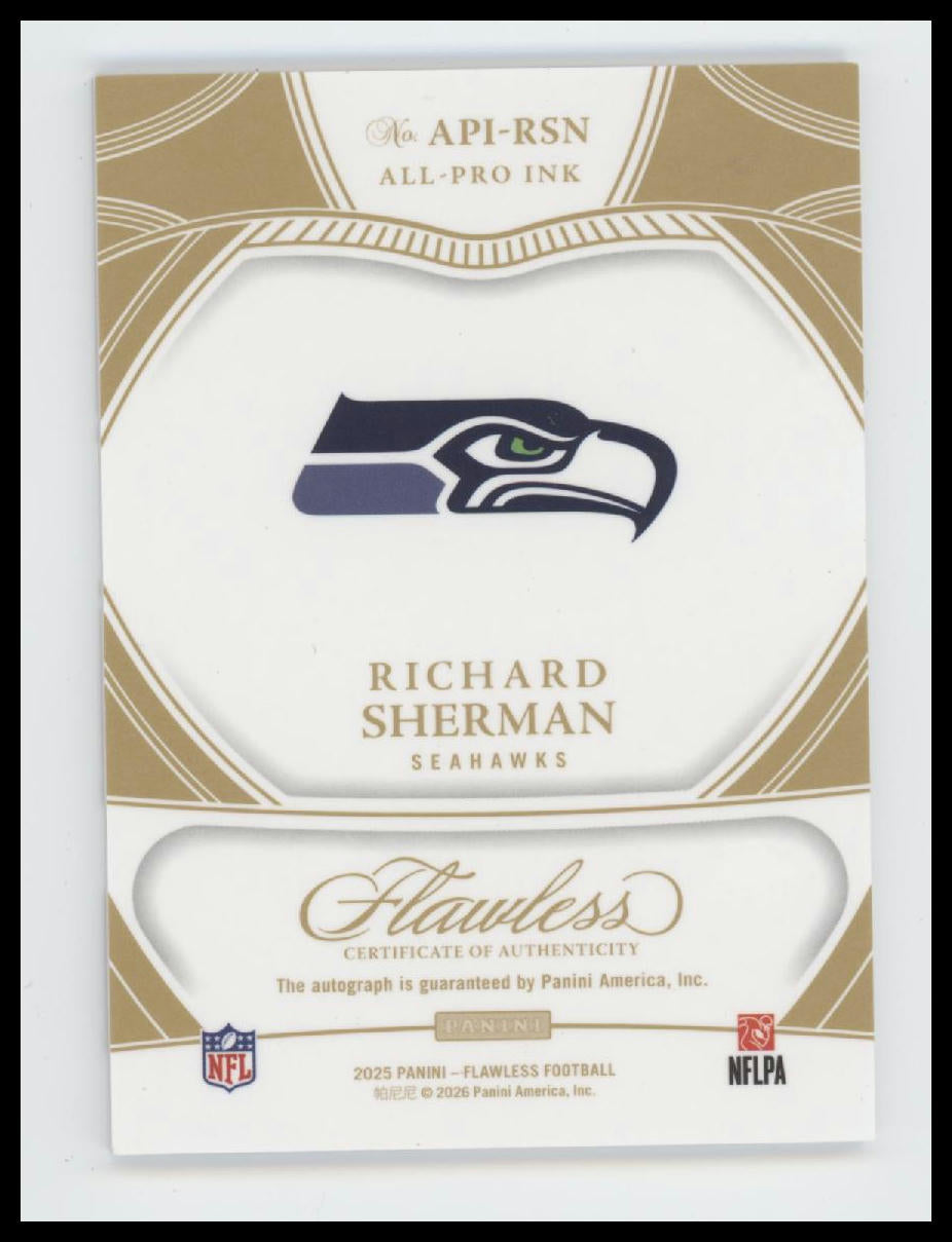 2025 Panini Flawless All-Pro Ink Ruby Richard Sherman #/15 Auto #API-RSN